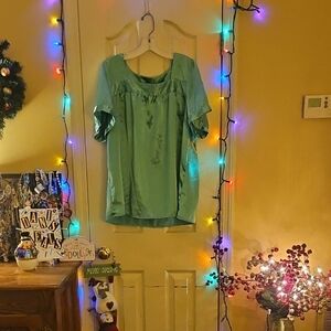 Lane Bryant Light Green Satin Blouse